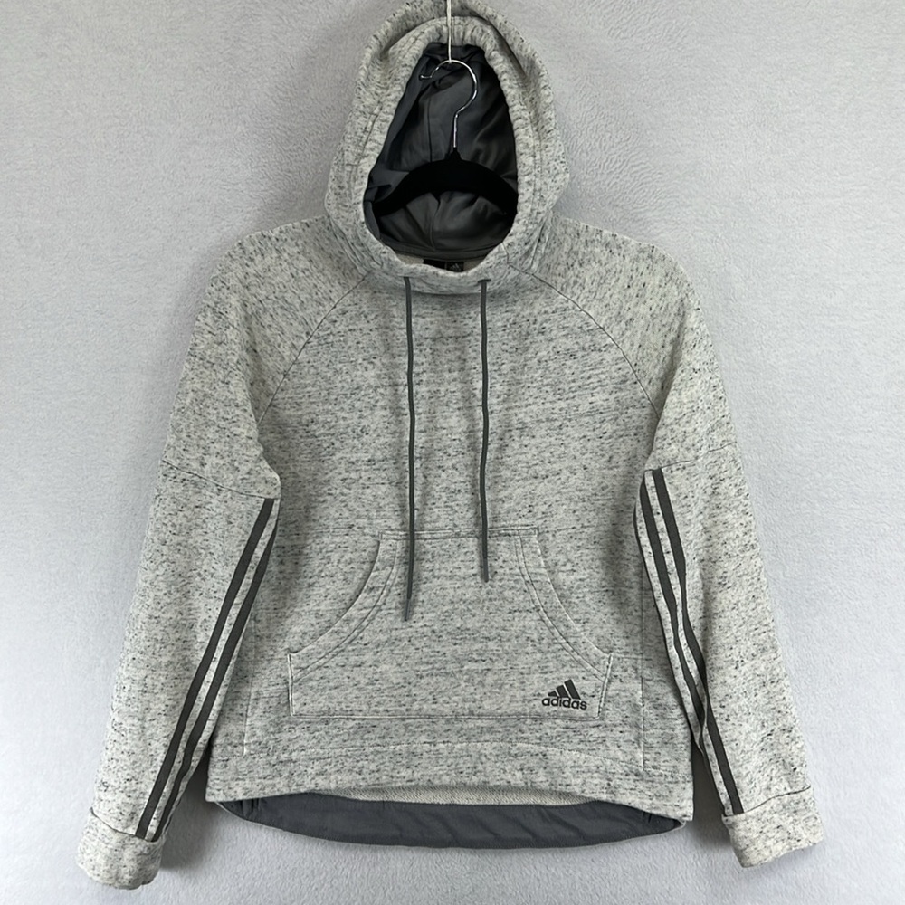 Adidas Women’s Hoodie Sweatshirt Sz 8-10 Speckled Gray Pullover Lined Hood EUC